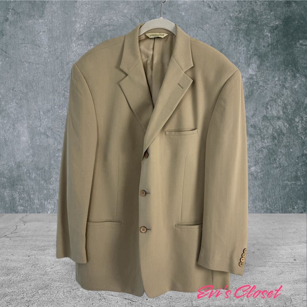 Joseph & Feiss 100% Silk Men’s Blazer Sport Coat Beige 46R 2 Button RN 77219